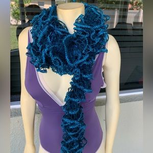 Blue Ruffle Crochet Handmade Scarf